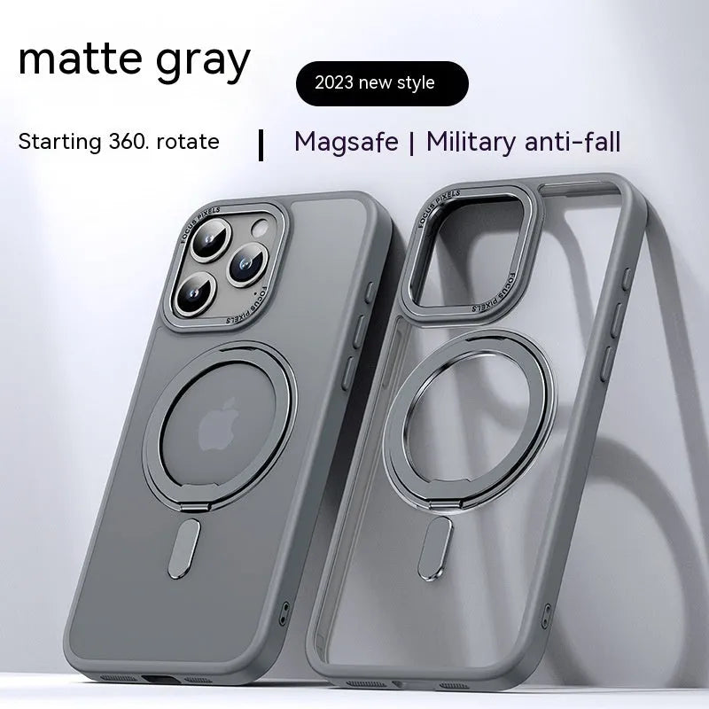 Transparent magnetic iPhone case with aluminium alloy bracket on iPhone 15 Pro