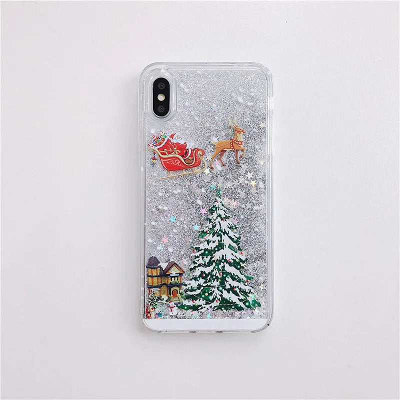 Transparent Christmas quicksand phone case with Santa Claus design for iPhone and Samsung devices