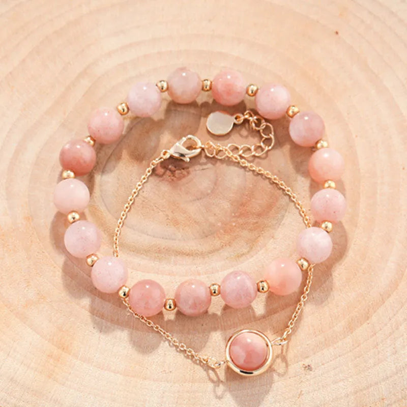 Double-layer women's bracelet with crystal beads and lucky charms in gold electroplated finish