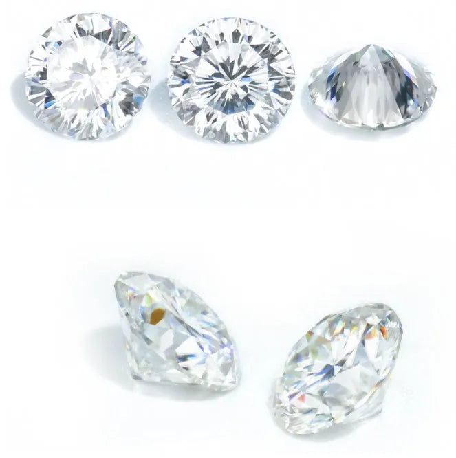 Round moissanite gem stone with eight hearts and eight arrows cut, showing polished surface