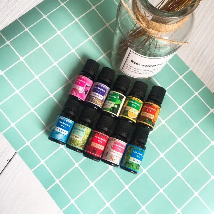 Plant aromatherapy essential oil bottle with 12 fragrance options including Lavender, Lemon, and Rose