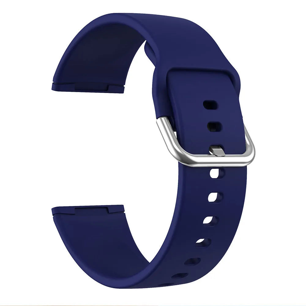 Silicone replacement strap with silver buckle for Fitbit Versa 3 and Sense 2 in multiple colour options.