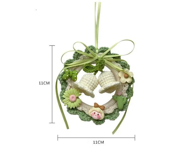 Woven wool bell orchid car pendant in multiple colours with optional dream catcher accessory