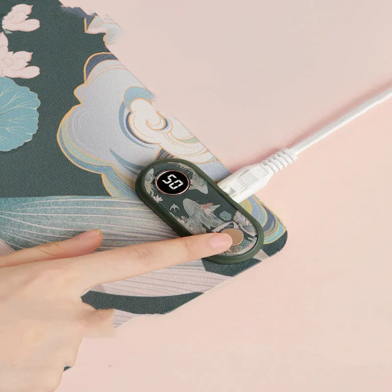 Electric desktop heating pad hand warmer with high grade PVC leather surface in idyllic style
