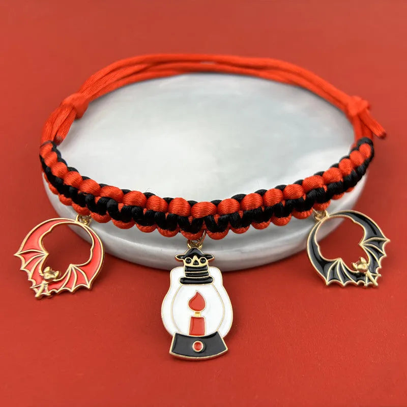Halloween hand-woven pet collar decoration with geometric pattern and zinc alloy buckle for collars 15-38cm
