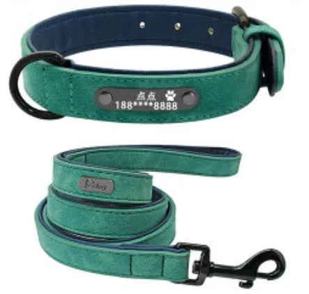 Custom dog tag identity card collar with microfiber leather surface, double D buckle, and painted alloy lock in multiple colours