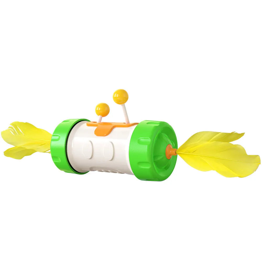 Cat toy stick pole with colourful tumbler feather ball dangling from nylon string