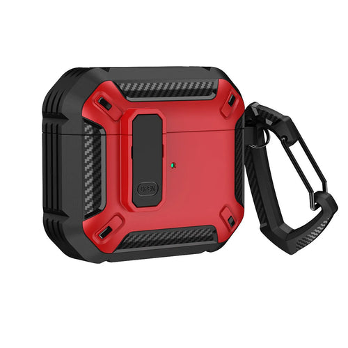 AirPods protective clamshell case in two-colour plastic with hook accessory