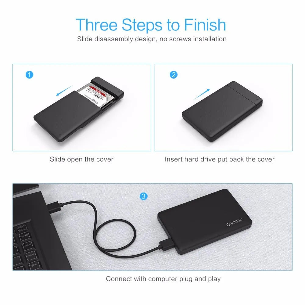 ORICO 2577U3 Black 2.5 inch SATA hard drive enclosure with USB 3.0 interface