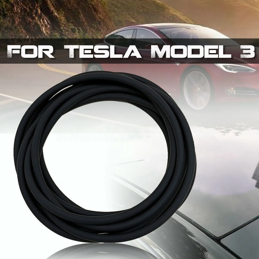 Tesla Model 3 black silicone sunroof seal 285 cm length on white background