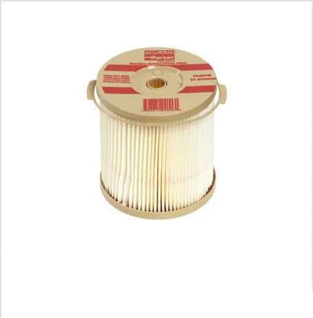 Parker 900FH fuel filter element for oil-water separation in car engine, showing pleated resin construction.