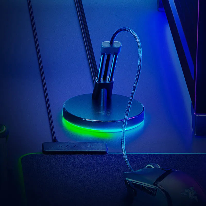 Thunder Snake black RGB mouse cable fastener with lighting effects on desk
