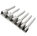 Set of six steel half-round and V-shaped leather punch tools in sizes from 15mm to 40mm