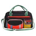 Large black Oxford cloth shoulder messenger bag with a shoulder strap, shown with its dimensions.