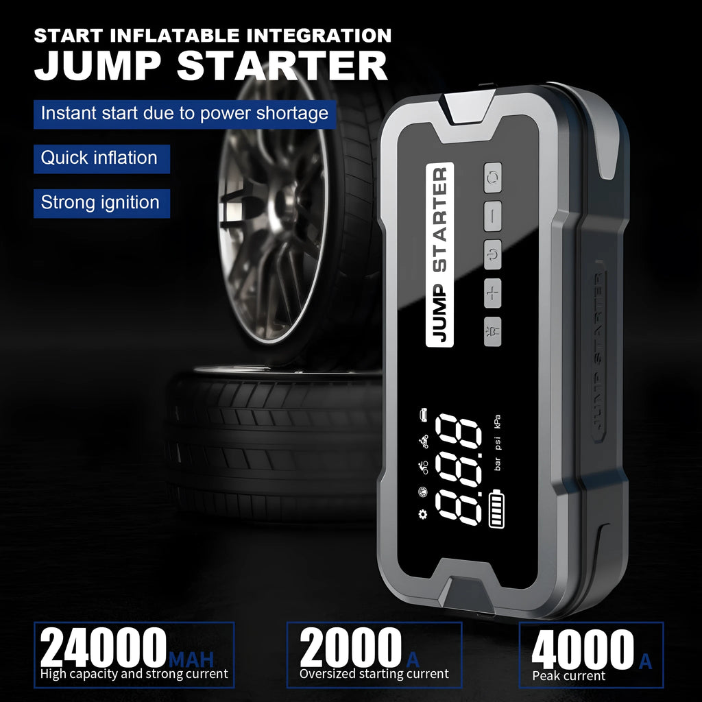 CY53 model black portable car jump starter power bank with digital screen and air hose
