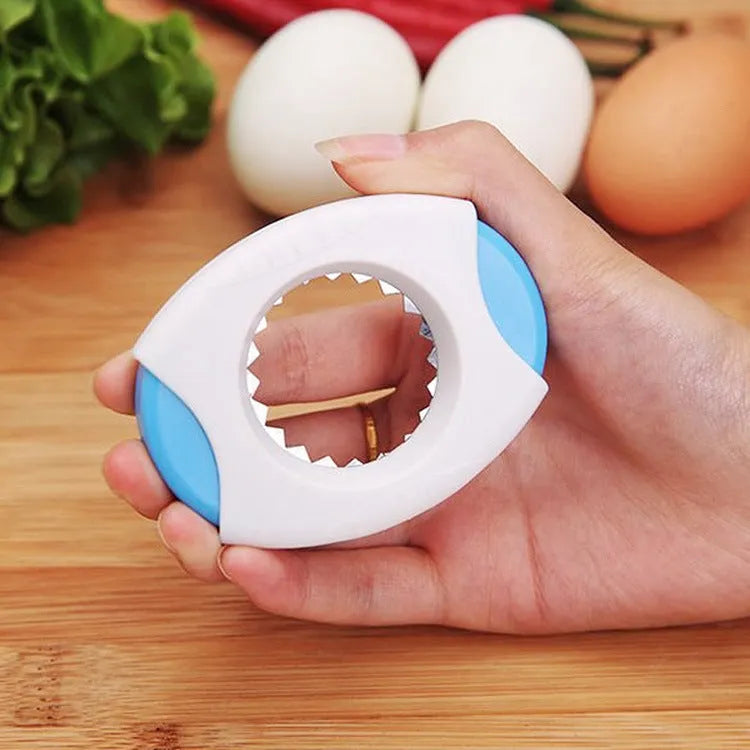 Kitchen egg opener for sushi strainer in green, yellow, and blue colours with stainless steel blade