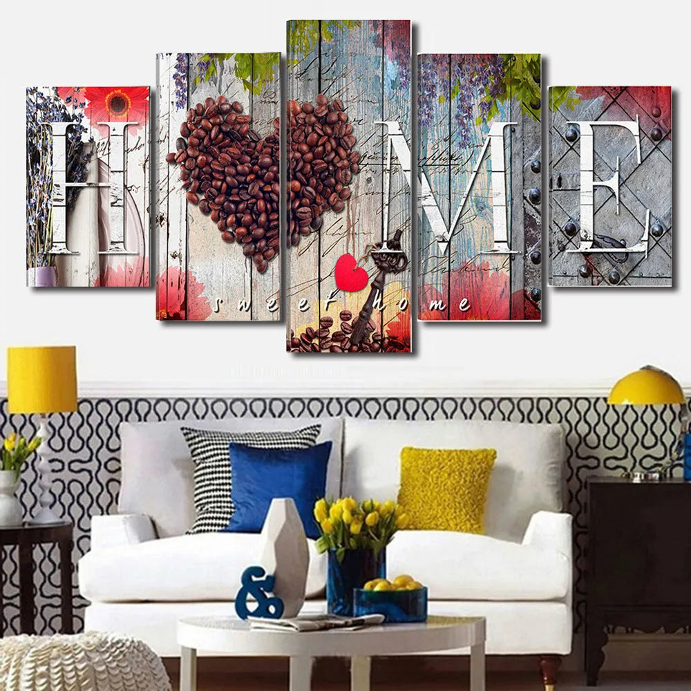 Red oil painting wall decoration boards in multiple sizes arranged as a gallery display