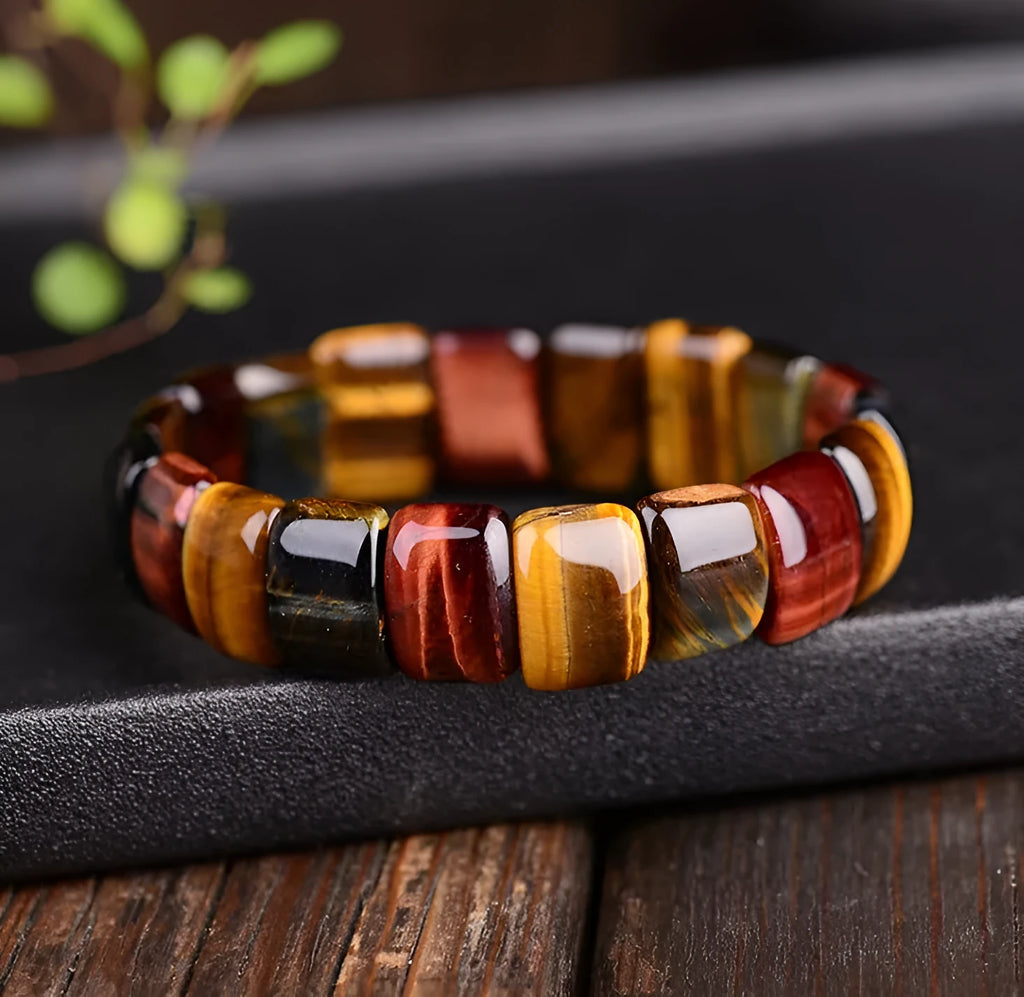 Natural tiger eye stone hand-woven bracelet red beads 14x10mm geometric ethnic style