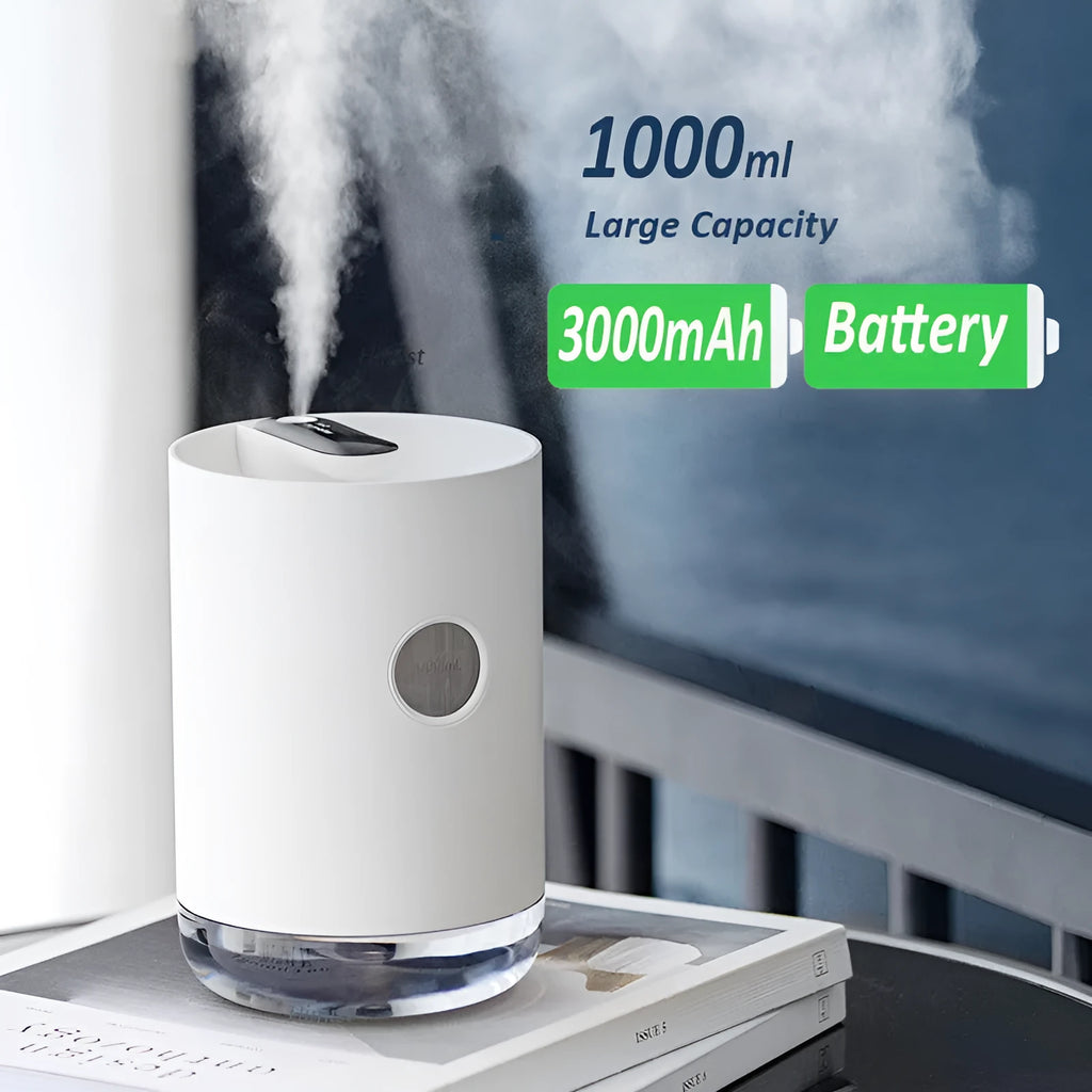 Wireless USB humidifier in white with water tank for small rooms under 10 square metres