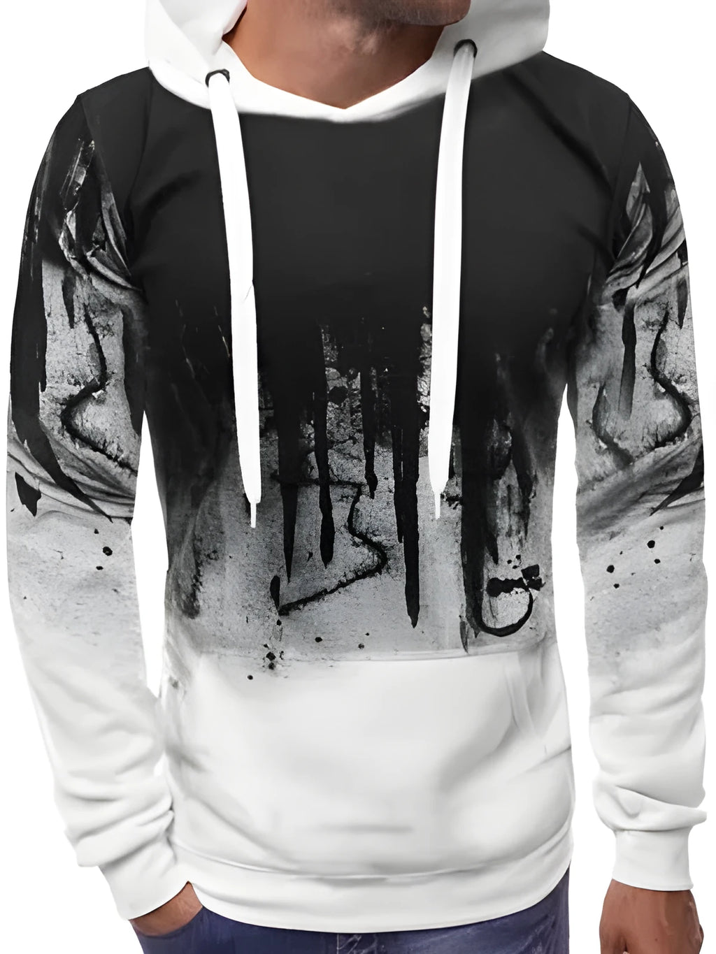 Men's hoodie sweater in grey, long sleeves, 90% polyester fibre, casual pullover style, sizes S to 3XL