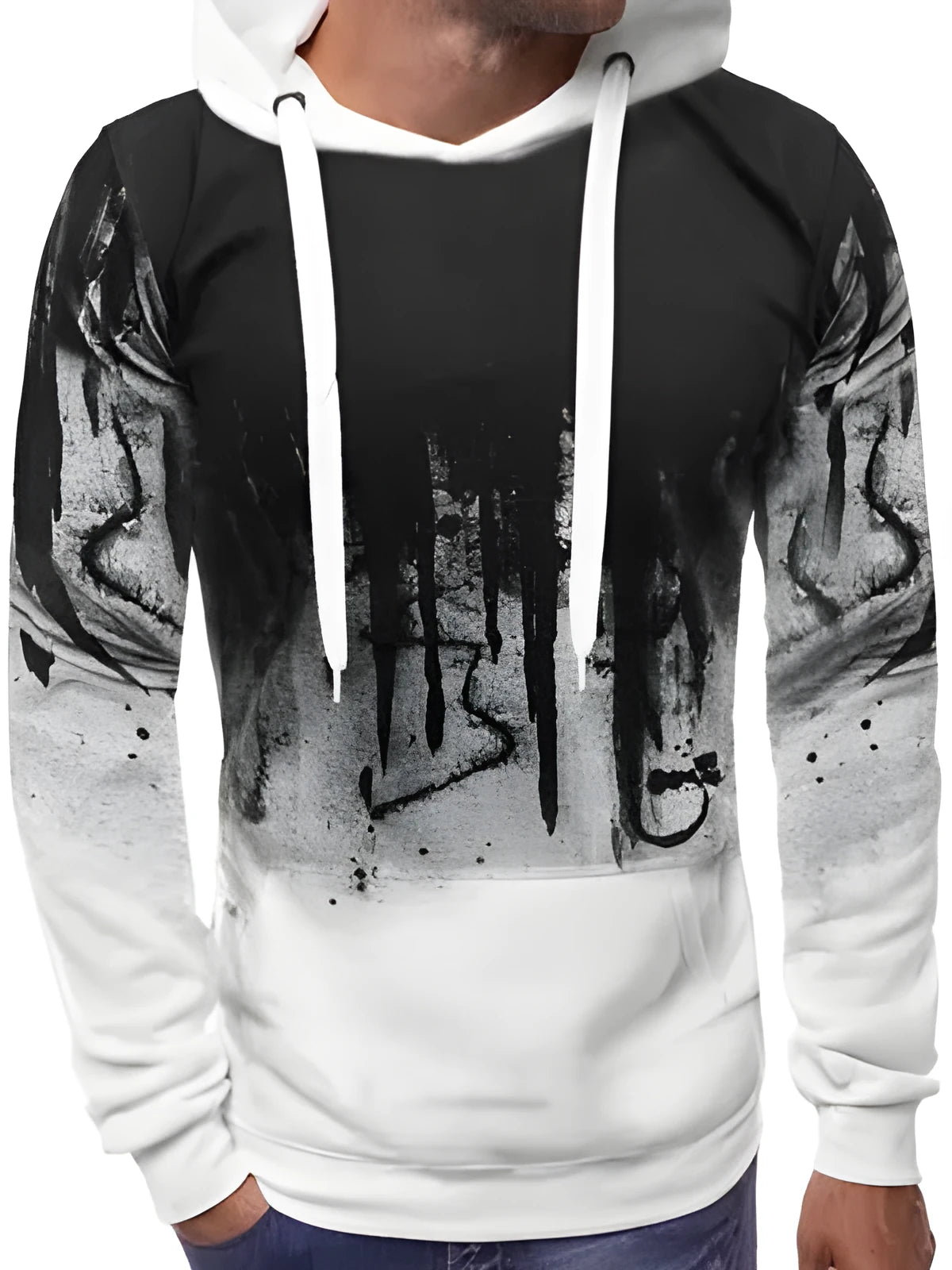 Men's hoodie sweater in grey, long sleeves, 90% polyester fibre, casual pullover style, sizes S to 3XL