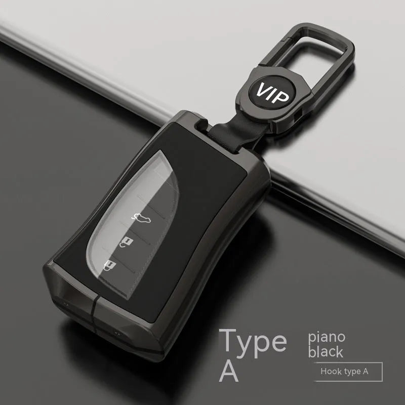 Lexus car key case cover in black, made from zinc alloy and TPU, shown in single shell style.