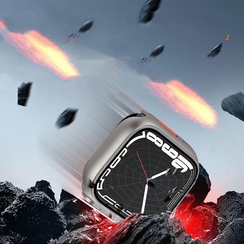 PC case and tempered glass protective film for Apple Watch in black colour