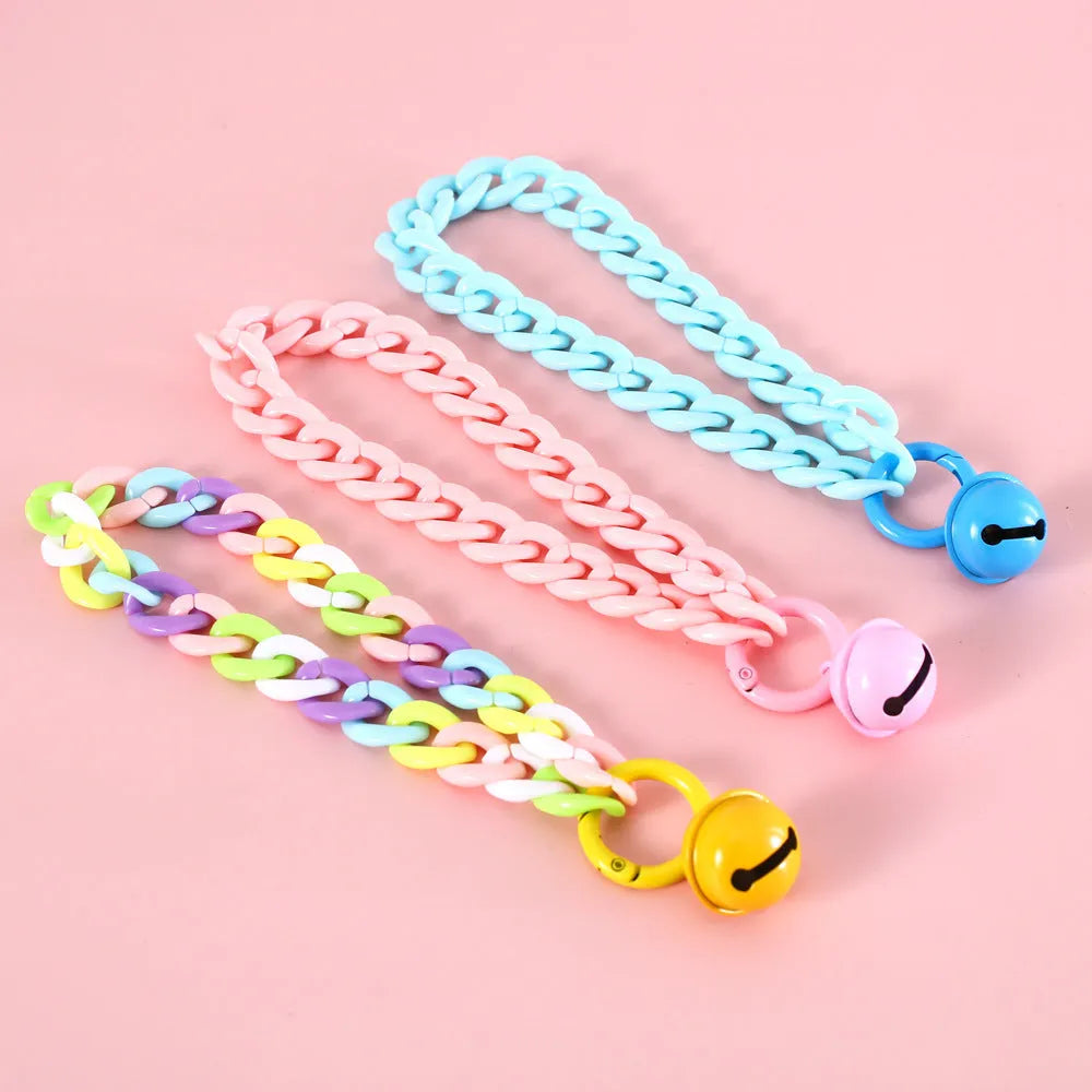 Macaron candy coloured plastic pet collar for cats, dogs, and rabbits in chain blue, pink, and mixed colours.