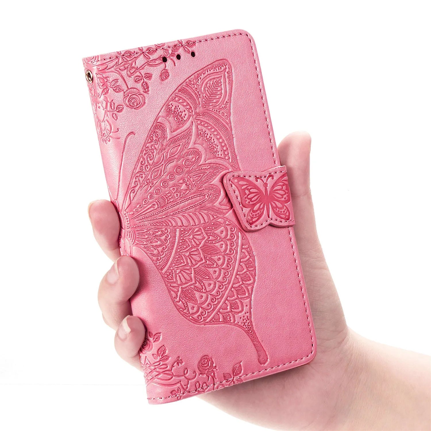 Flower butterfly embossed TPU phone case for Samsung, black colour, clamshell style
