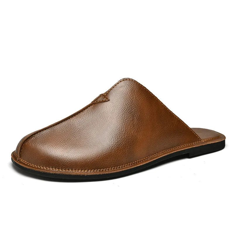 Men's Retro Easy Matching Lazy Flat Beach Slippers in Brown and Black with Rubber Sole, Available in Sizes 38 to 47 for Casual Summer Wear