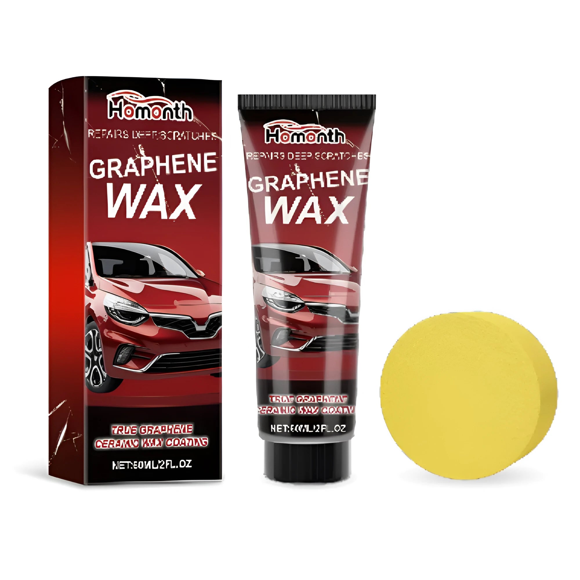 Graphene car scratch repair wax tube and sponge applicator for vehicle paintwork