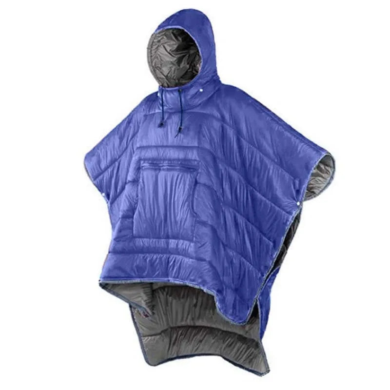 Adult outdoor cloak sleeping bag in Army Green colour with nylon fabric and hollow cotton filling