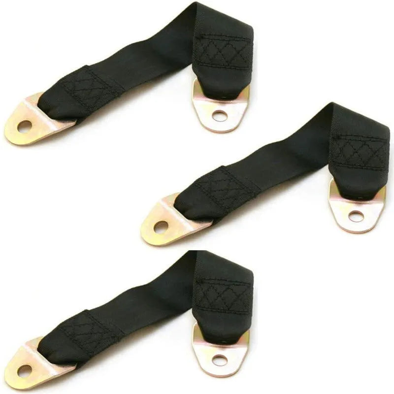 Polyester door latch and door stop fixing belt kit with screws and nuts on a white background.