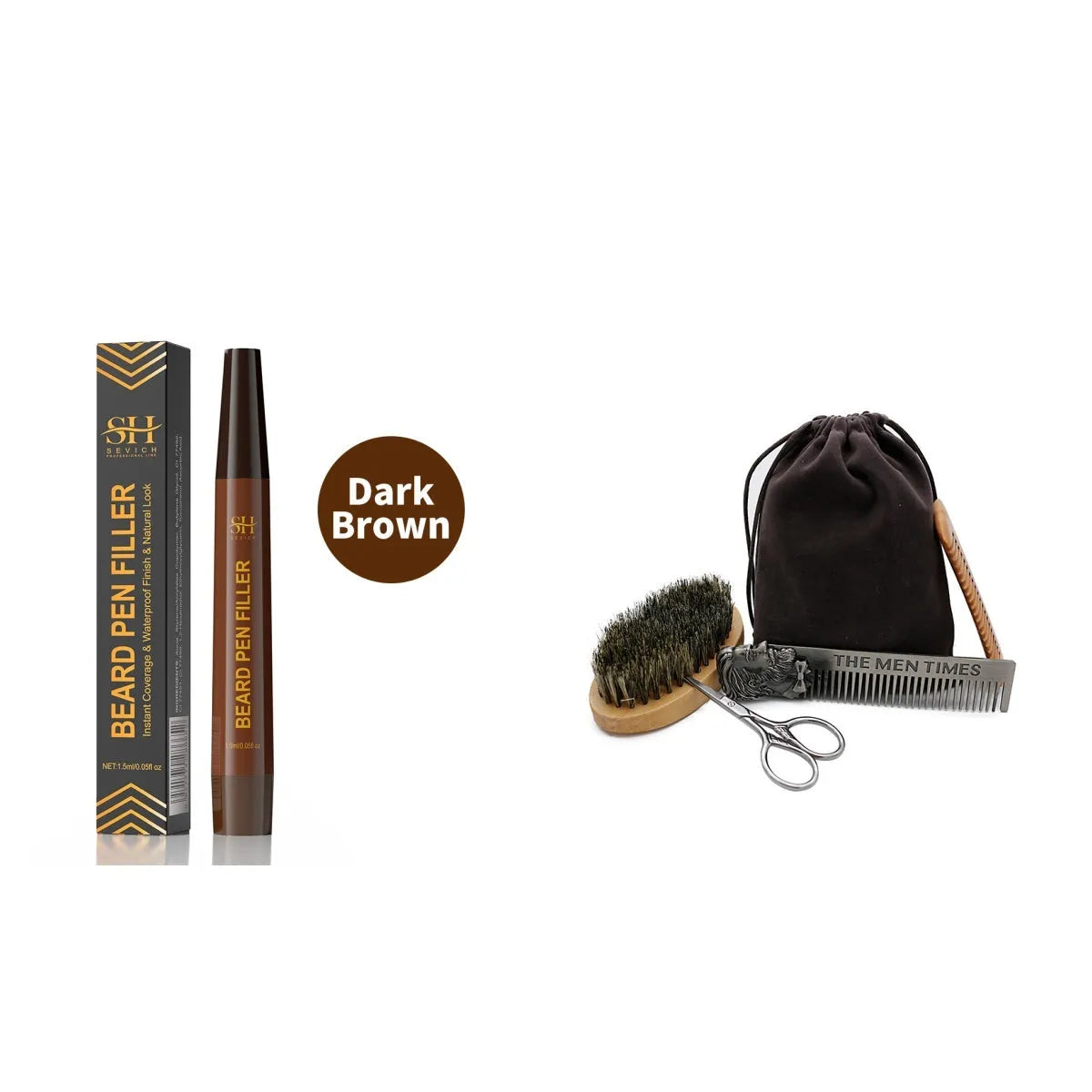 Men's sweatproof waterproof beard eyebrow pencil in black and dark brown shades for natural-looking facial hair enhancement