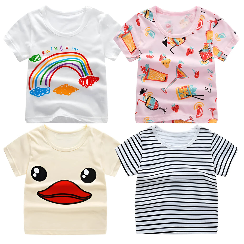 Cool school bus cartoon striped cotton t-shirt for kids unisex, short sleeves, round neck, summer style