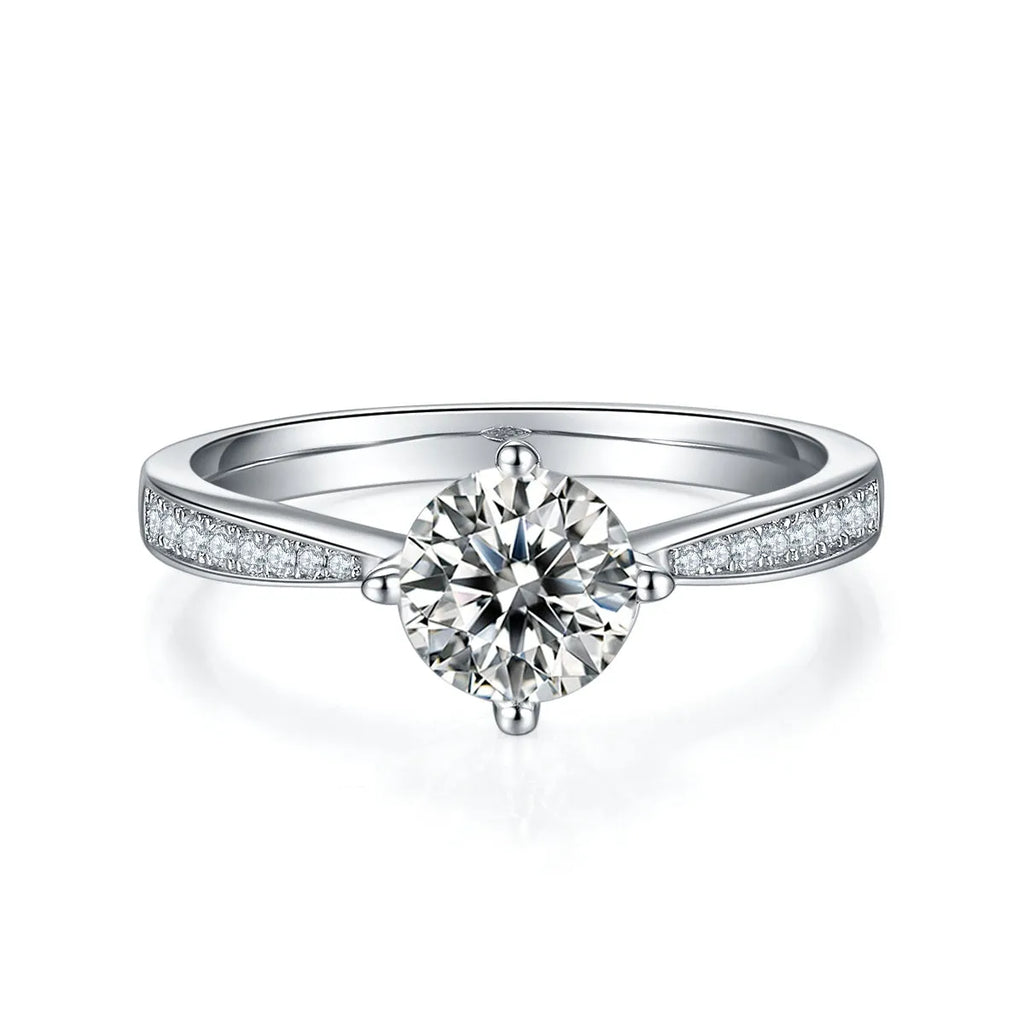 1 carat moissanite wedding ring set in S925 silver with platinum plating, sizes 5 to 9, GRA certificate and gift box