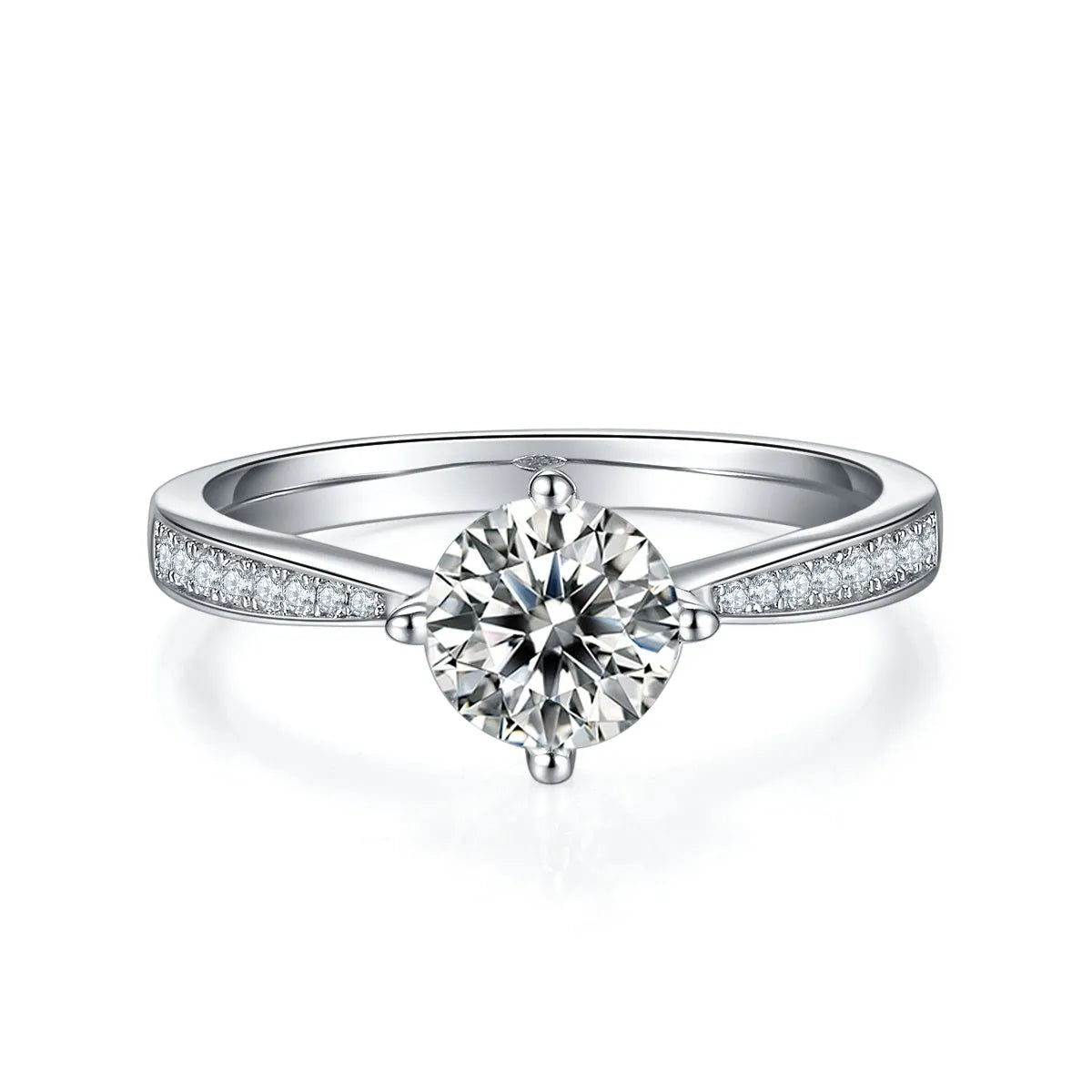 1 carat moissanite wedding ring set in S925 silver with platinum plating, sizes 5 to 9, GRA certificate and gift box