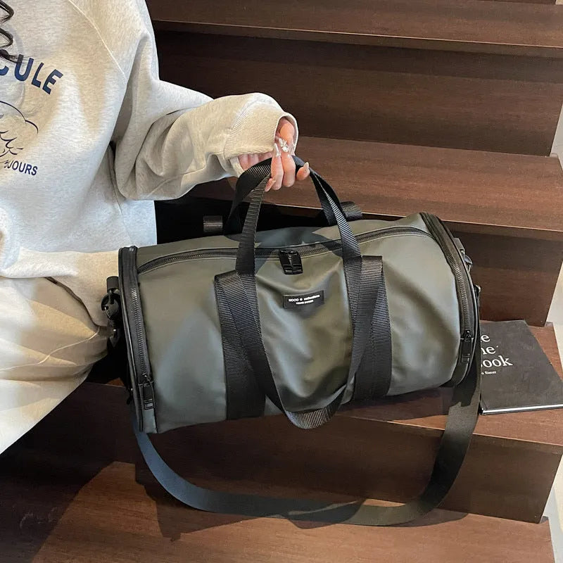 Waterproof Oxford cloth sports handbag in black, dark gold, or dark grey for leisure travel