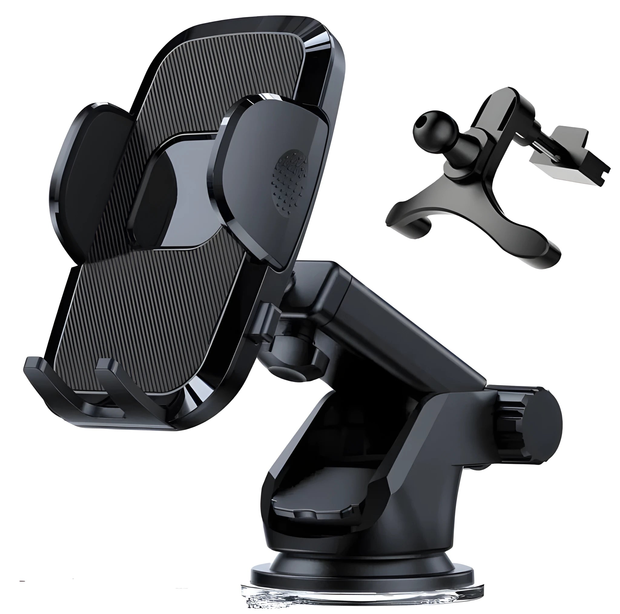Car mobile phone holder with suction cup mount in multiple style options on a car dashboard