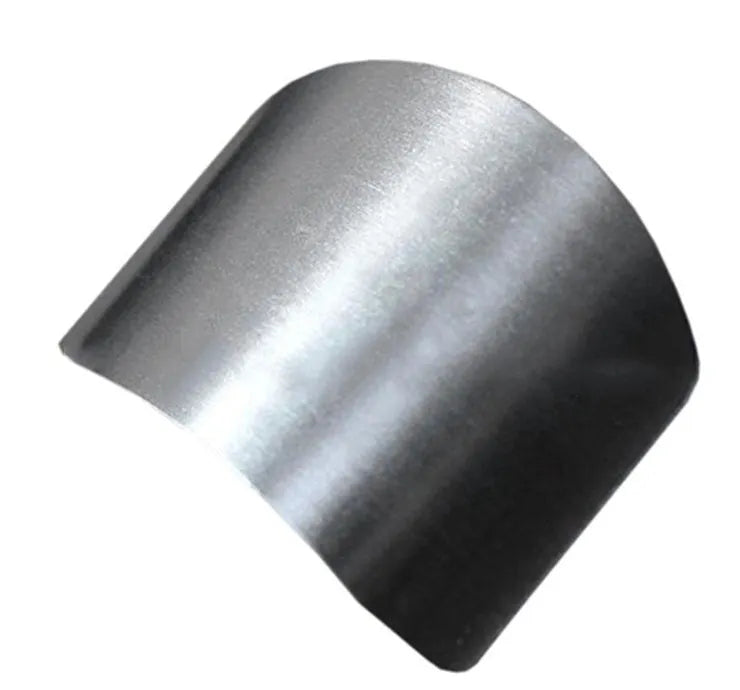 Stainless steel finger guard for cutting vegetables showing single and double finger protection options