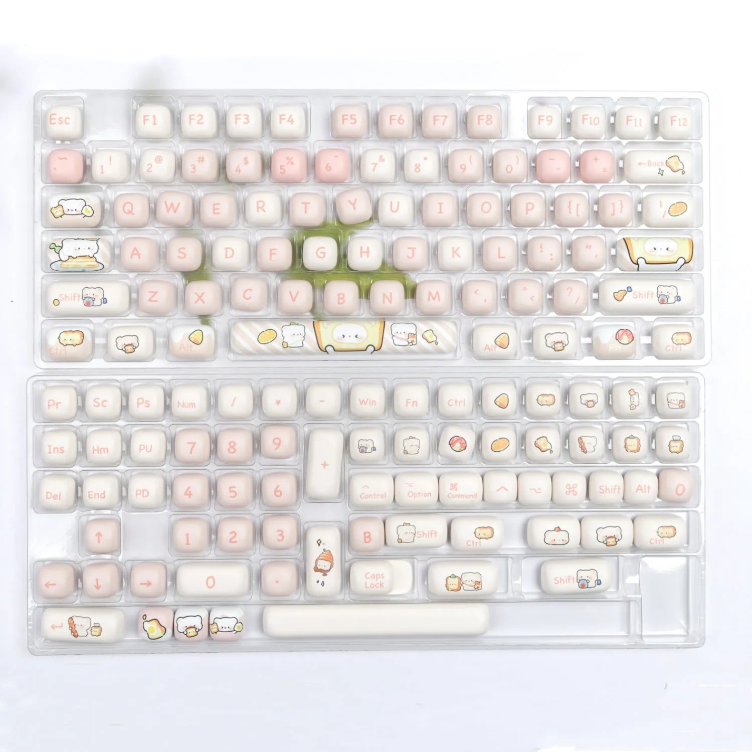 Complete set of PBT mechanical keyboard key caps with thermal sublimation printing in coordinated colours