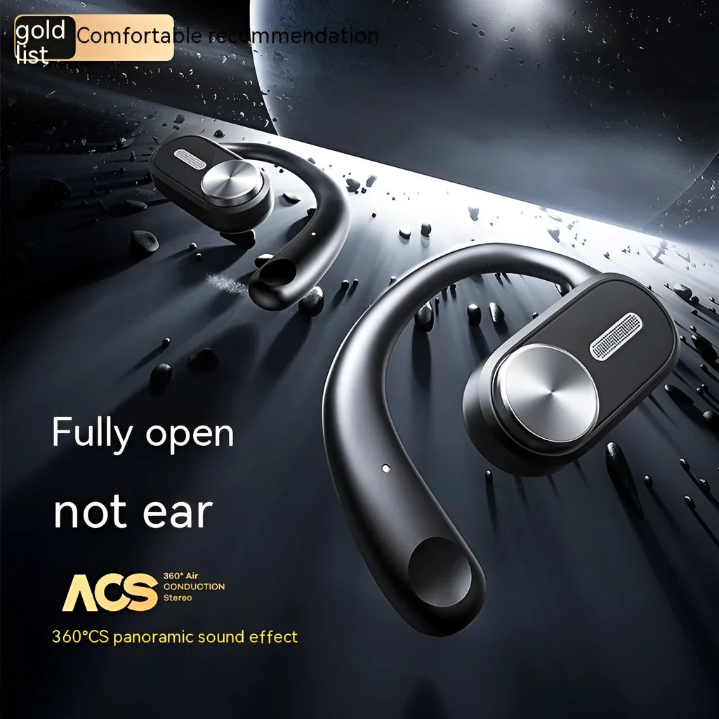 OWS Open Bluetooth Headset OpenBuds P3 in Elegant Black with ear hook design and plastic aluminium alloy frame