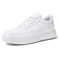Women's leather flat casual shoes with front lace-up in white, silver, or gold colours