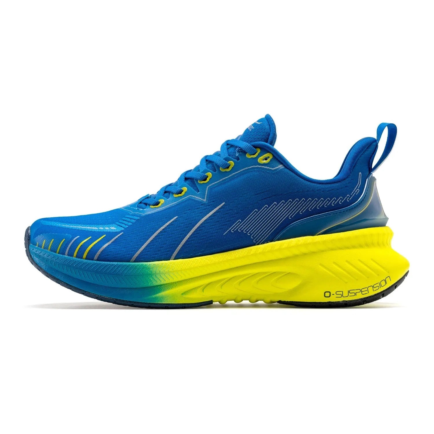 Low-top running sneakers with embroidered detail on a breathable mesh upper and rubber sole.