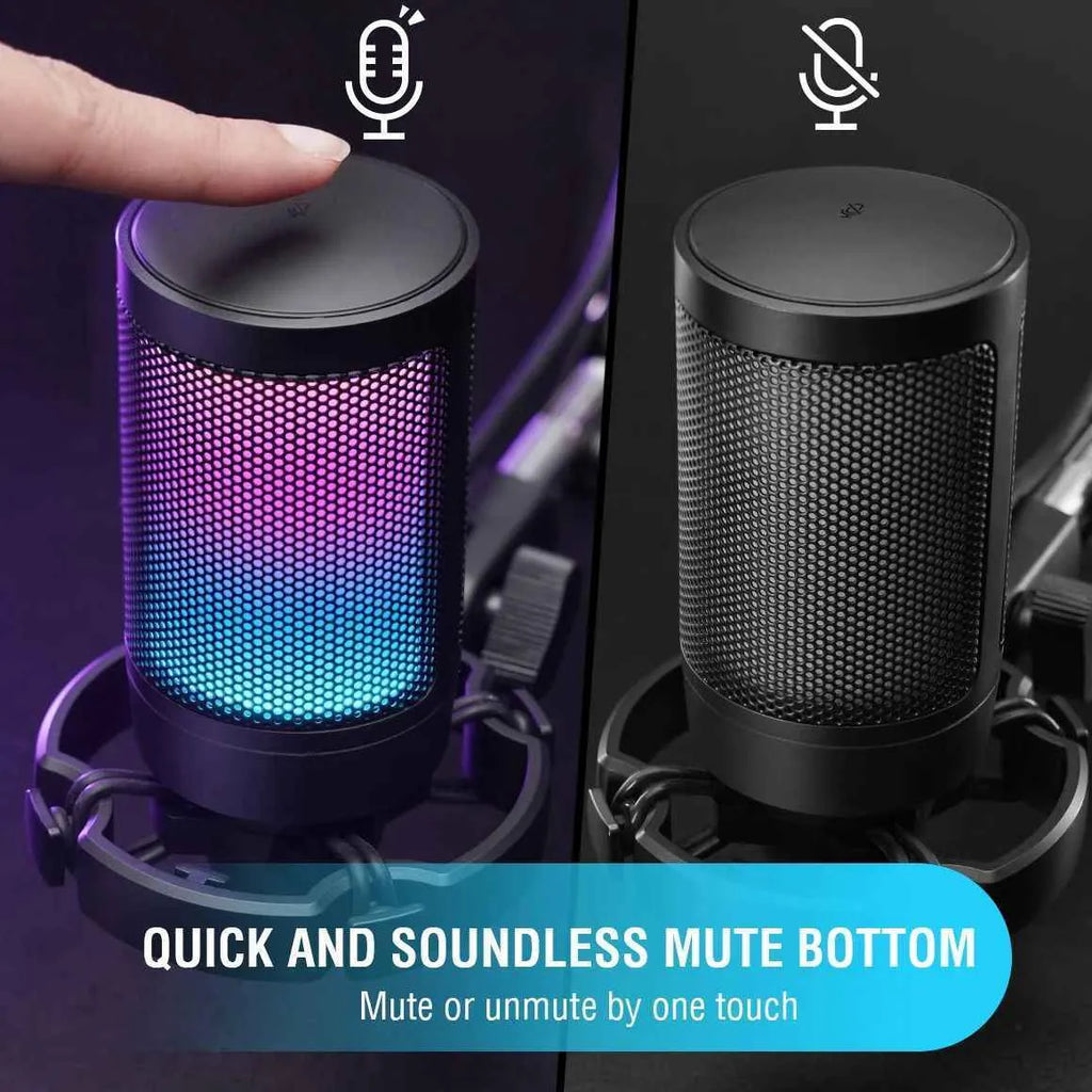 Black USB condenser gaming microphone for PC, PS4, and PS5 with wireless connection and moving coil type