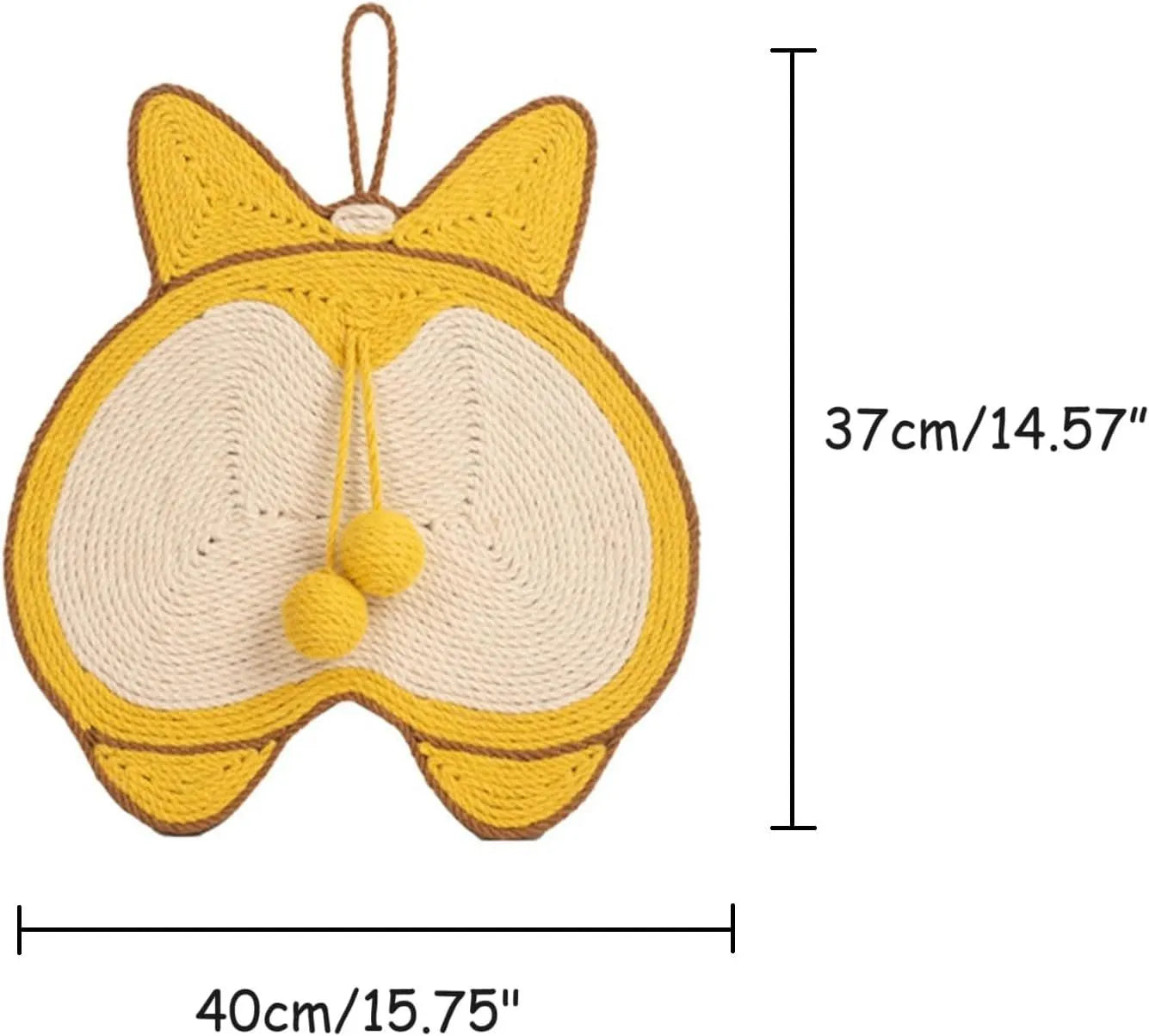 Yellow Corgi pattern sisal cat scratching board with wall hooks and anti-slip base