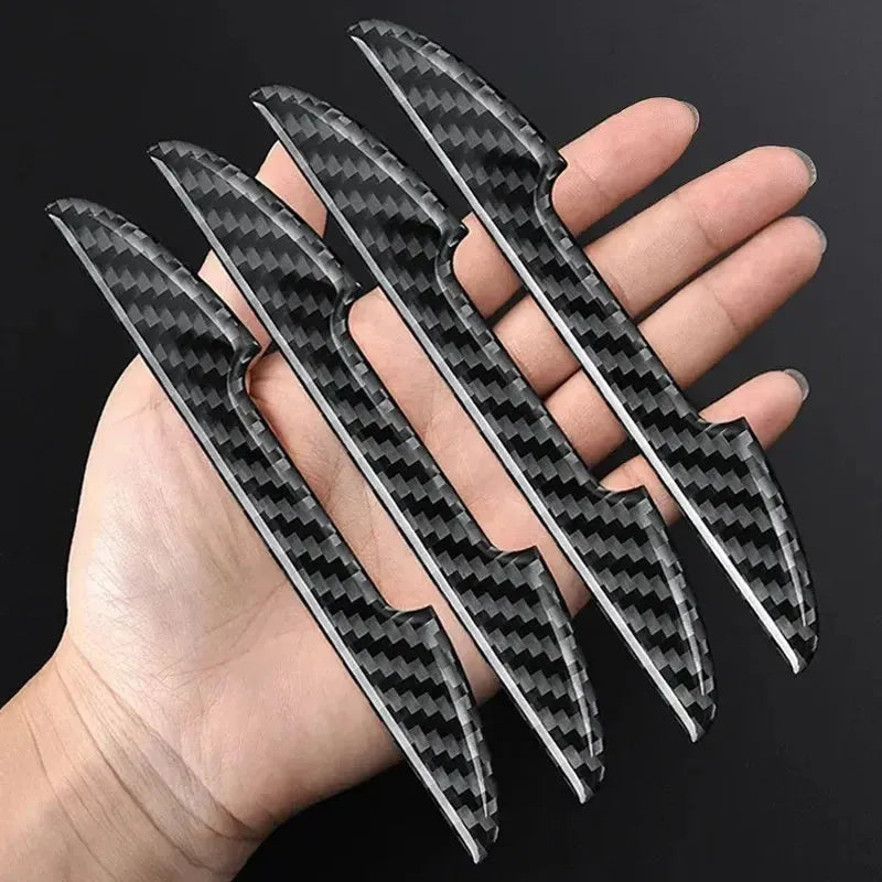 Black carbon fibre texture car door collision protection strips showing universal fit design