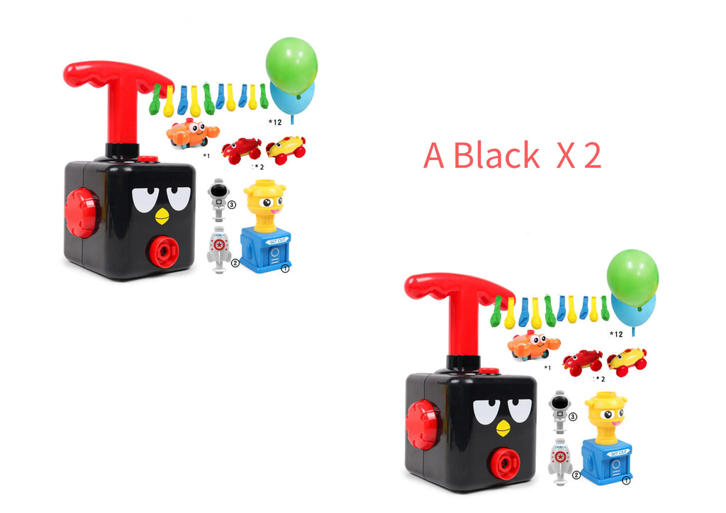 Balloon-powered car toy with inflatable cylinder and trolley, ABS plastic, 11.5x11.5x22.5cm