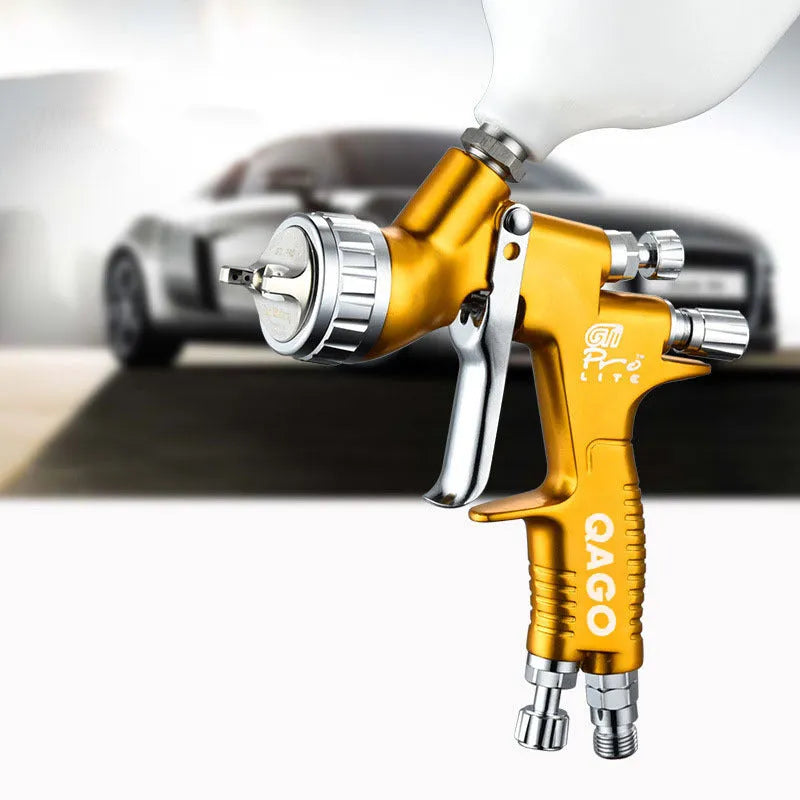 Auto paint sprayer with 1.3mm nozzle, G1/4 air interface, 20cm x 15cm body, shown in black