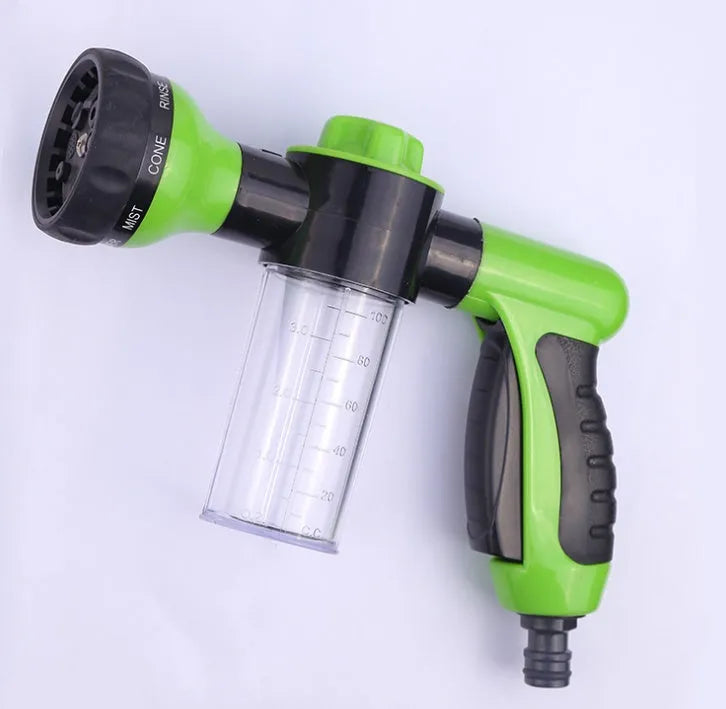 Green high-pressure foam spray gun with adjustable nozzle for car washing and garden use